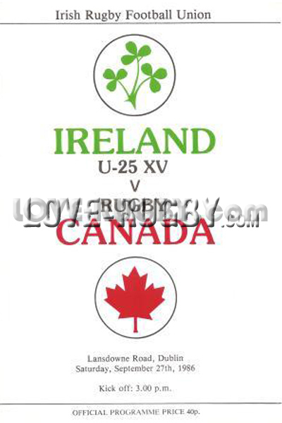 1986 Ireland U25 v Canada  Rugby Programme
